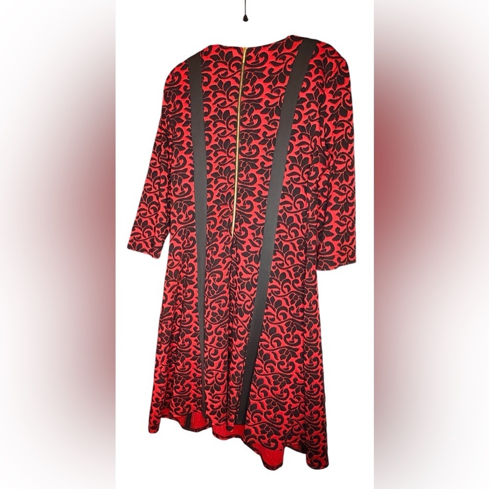 Christopher and Banks Elegant Red and Black Long Sleeve Dress Sz 14 - Picture 2 of 12